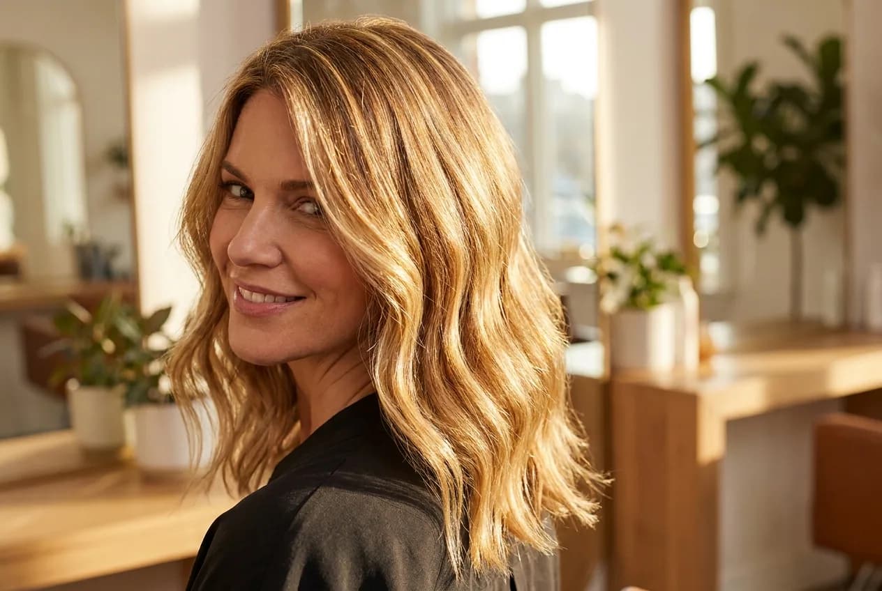 Glossy blonde hair styled in soft movement