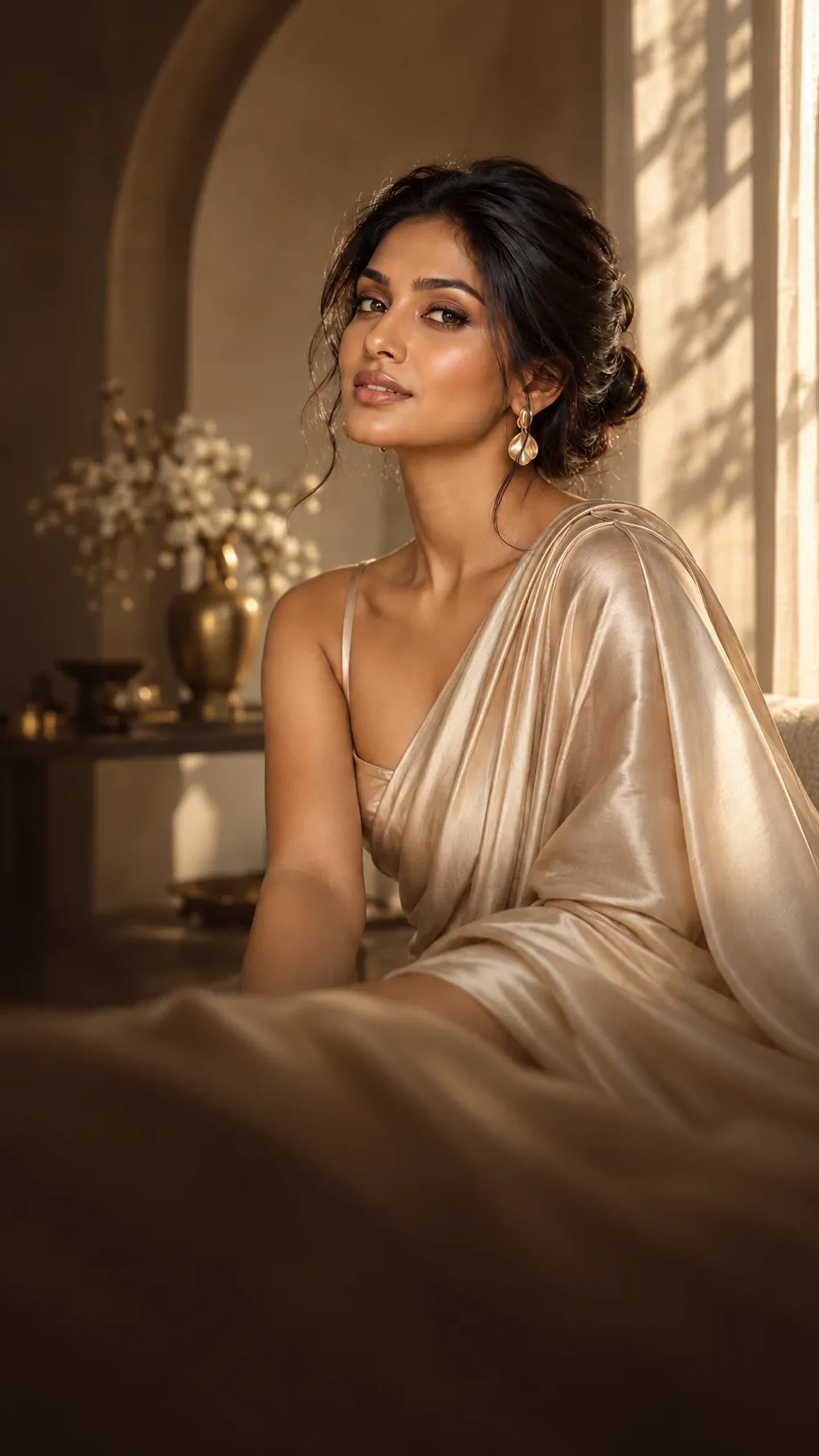 Luminous makeup and an elegant updo in a sunlit Colombo beauty atelier